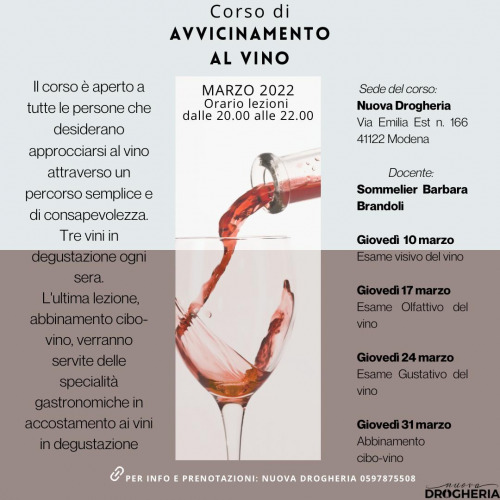 Corso di avviamento al vino (evento suddiviso in 4 serate di Marzo 2021)